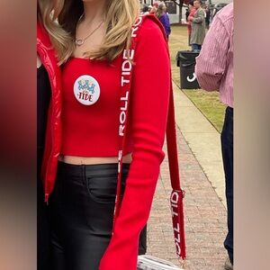 Red Long Sleeve Crop Top